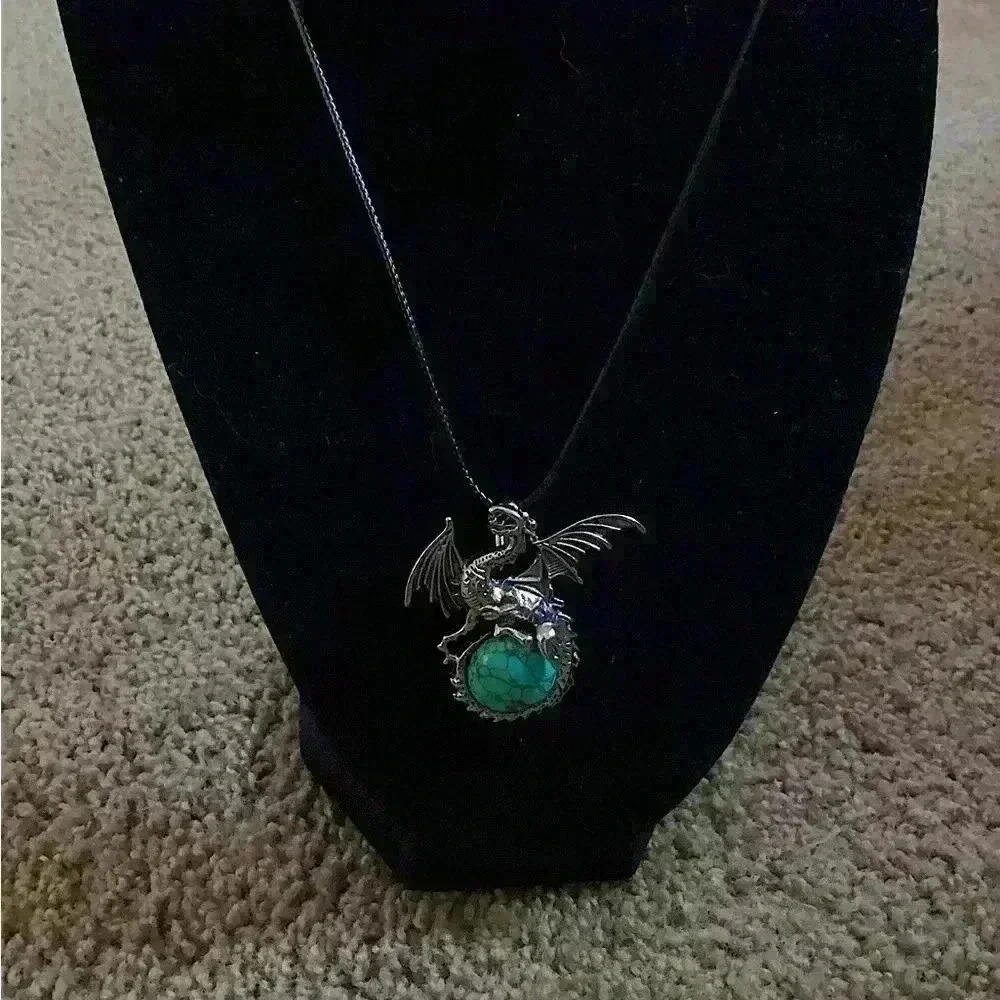 Dragon pendant with stone - necklace